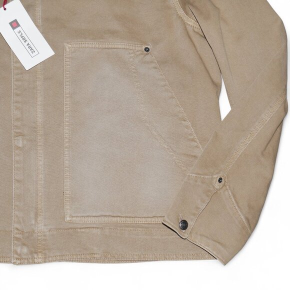Zara SRPLS Denim Worker Jacket Men's Size XL in Distressed Khaki/Tan NWT - Picture 3 of 16